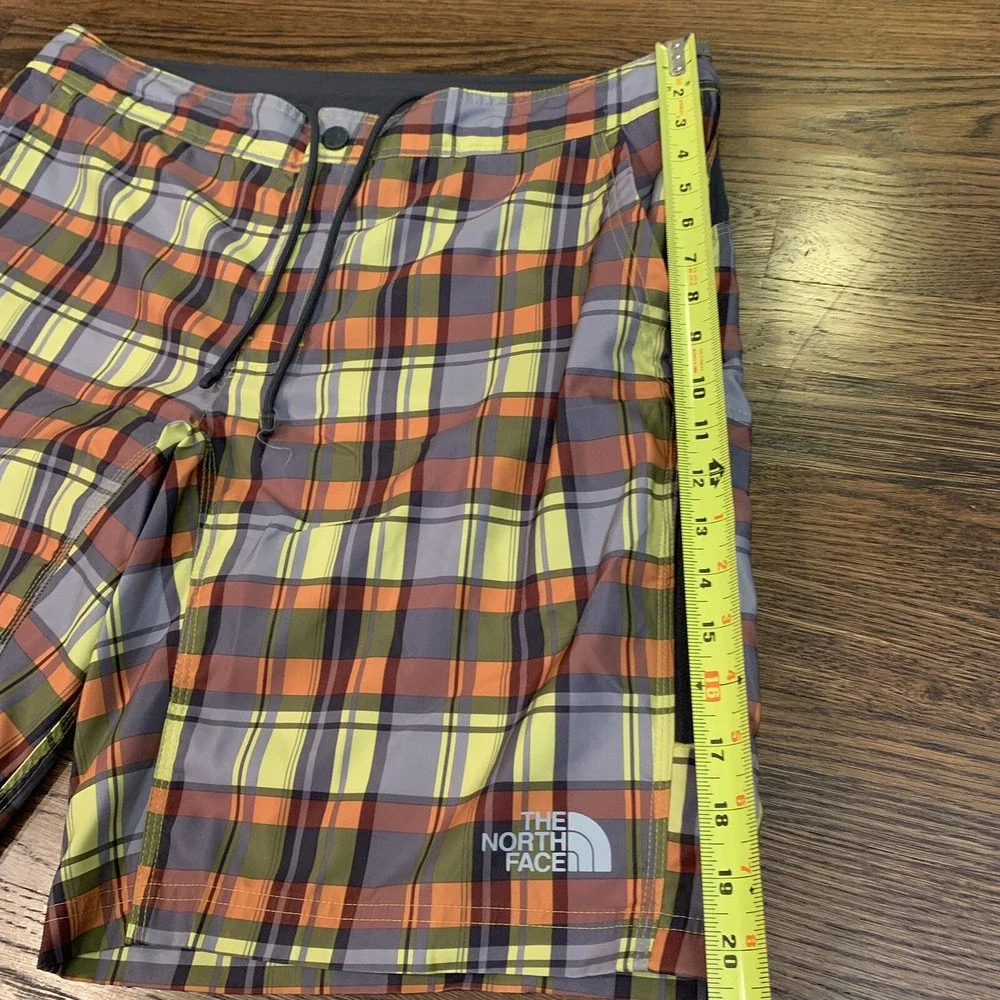 The North Face Board Shorts Mens 38‎ Orange Plaid Hiking Swim Trunks Outdoor